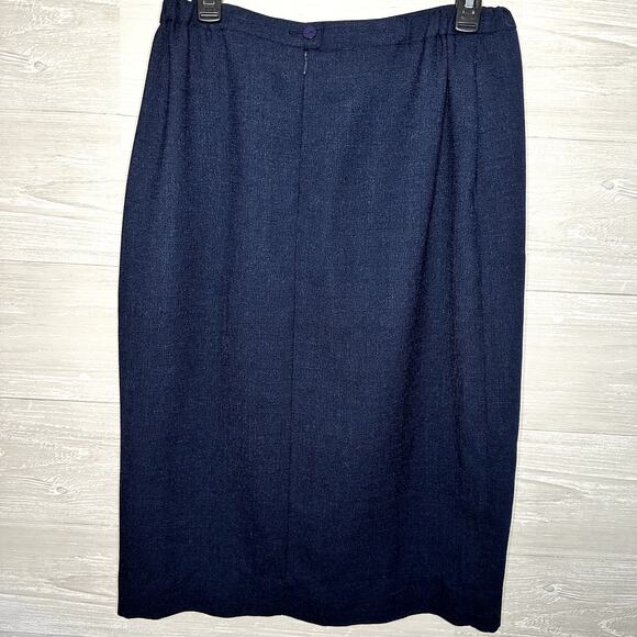 PENDLETON Vintage Navy Blue Knee Pencil Skirt Elastic Pockets Size 10 - Picture 4 of 6